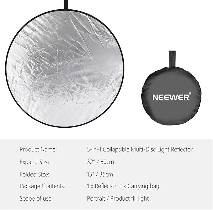 NEEWER 32 Inch/80 Centimeter Light Reflector Light Diffuser 5 in 1 Collapsible - Image 8