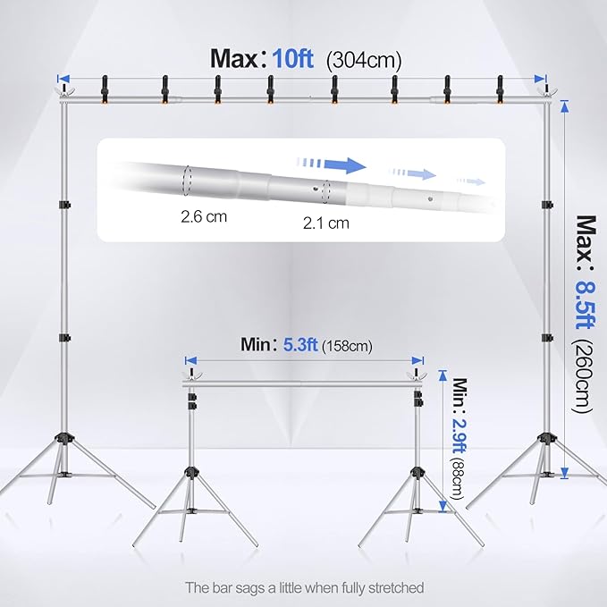 EMART Backdrop Stand 10x8.5ft Photo Studio Adjustable Background Stand Support - Image 3
