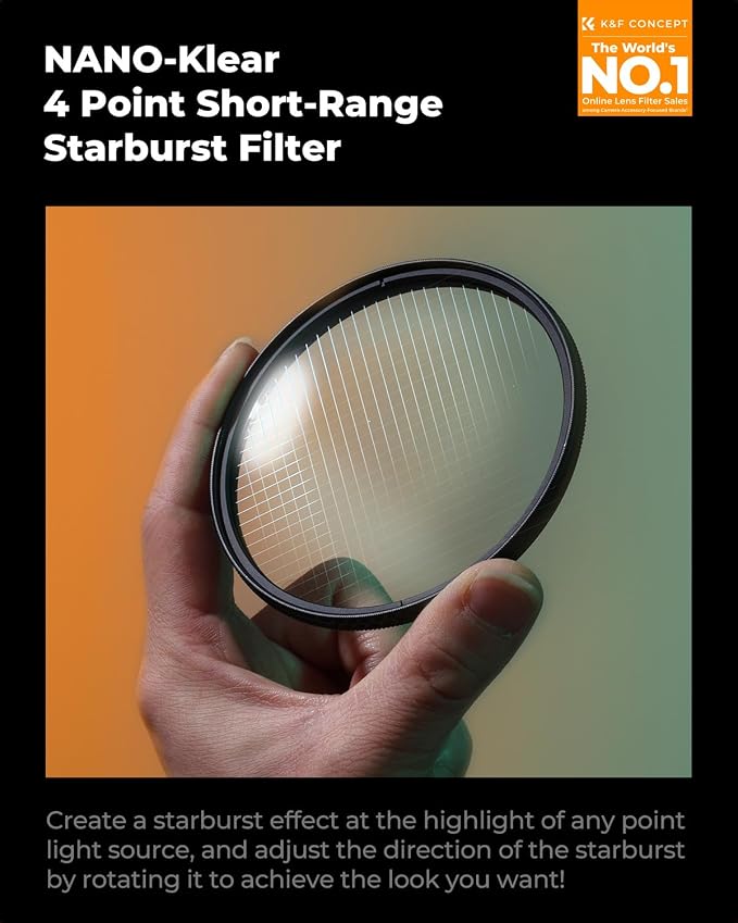 K&F CONCEPT 49mm Variable Short Line Star Lens Filter, Cross Screen Starburst - Image 2