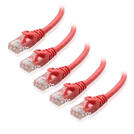 Cable Matters 10Gbps 5-Pack Snagless Short Cat 6 Ethernet Cable 1 ft in Red by CableMatters