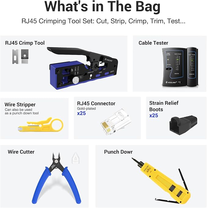 VCELINK RJ45 Crimp Tool Kit for CAT7, Upgraded Network Tool Set - Image 2