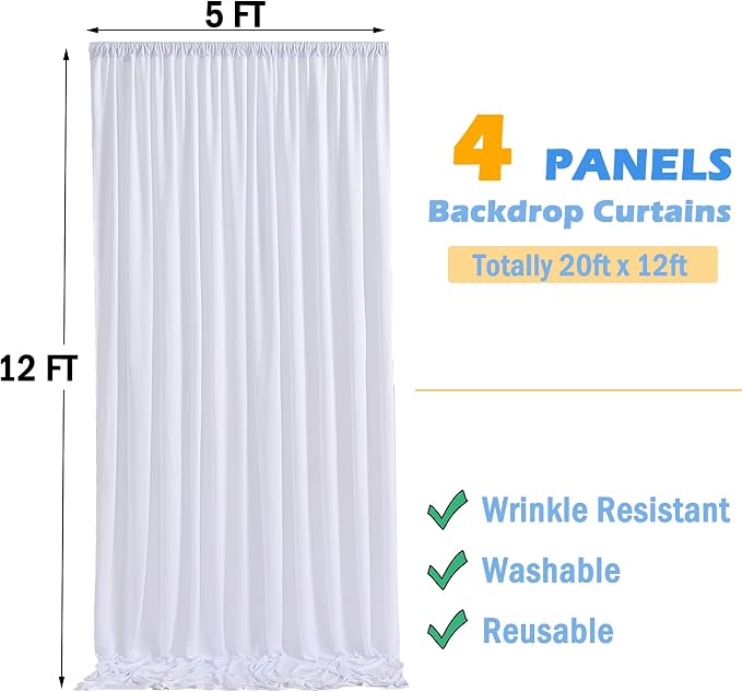 20ftx12ft Wrinkle Free White Backdrop Curtains - Image 7