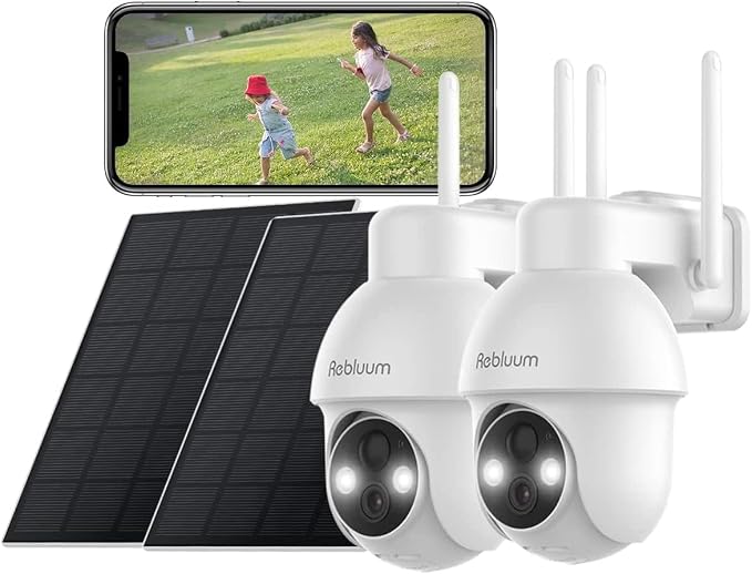 【2K】 Solar Security Cameras Outdoor Wireless, 2 Pack Outdoor Camera Wireless by RebluumSecurity