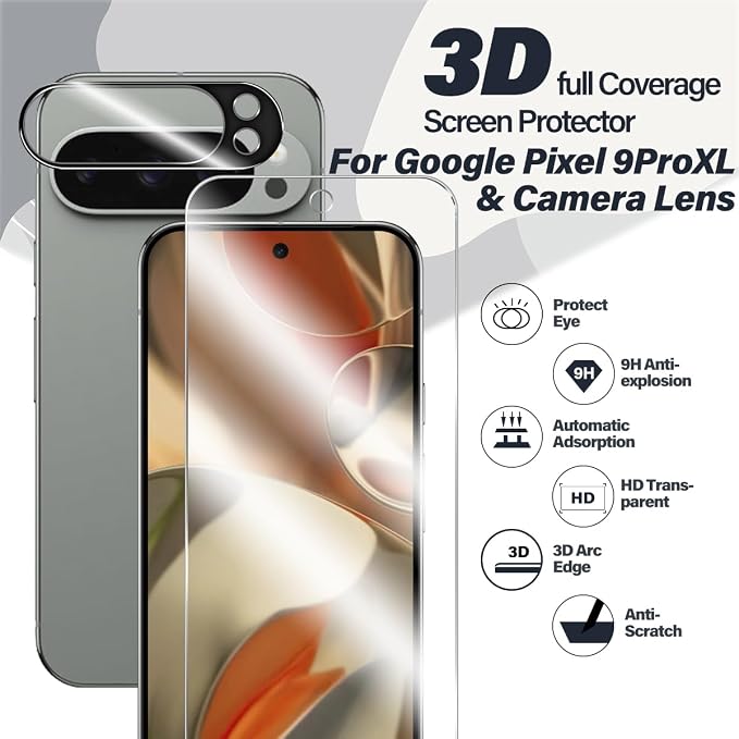 BIGFACE for Pixel 9 Pro XL Tempered Glass Screen Protector + Camera Lens - Image 2