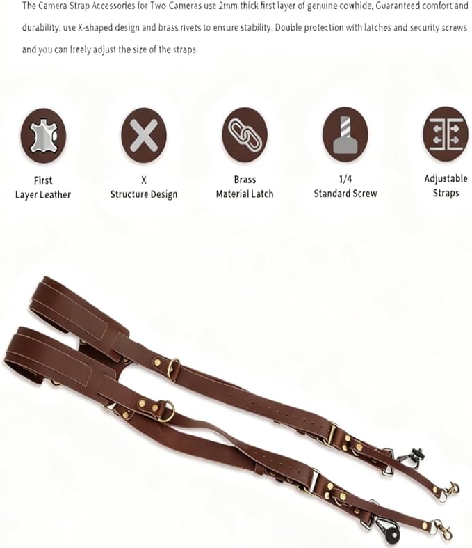 Dual Camera Harness & Leather Shoulder Strap Comfortable Carry - Image 4