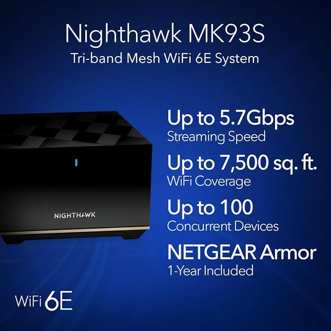 NETGEAR Nighthawk Tri-Band Whole Home Mesh WiFi 6E System – Router + 2 - Image 2
