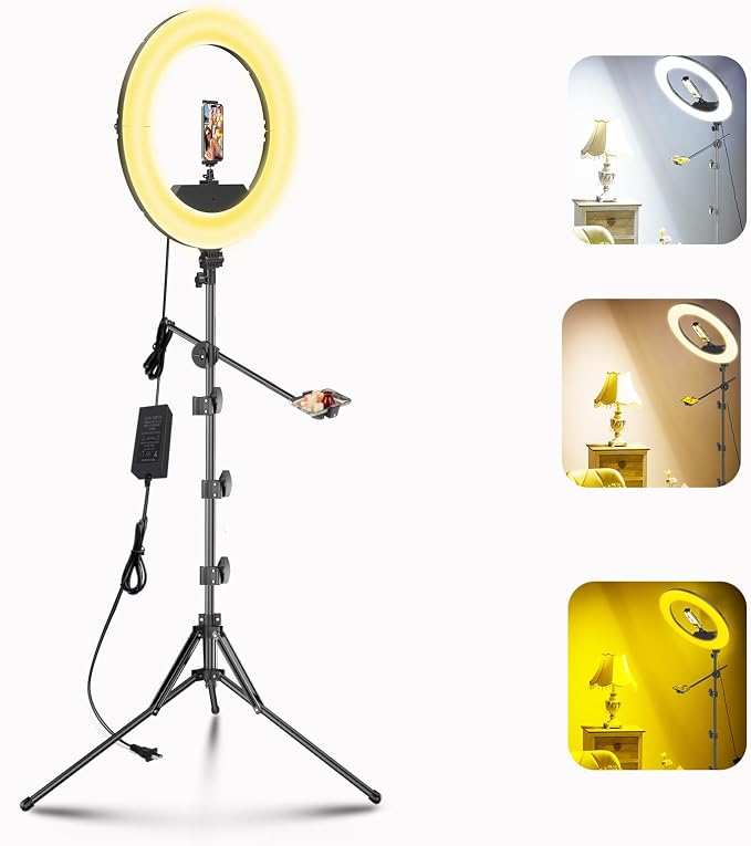 55W18 45cm Ring Light Kit 6700K Dimmable LEDRinglightTripod Stand Dual Phone - Image 8