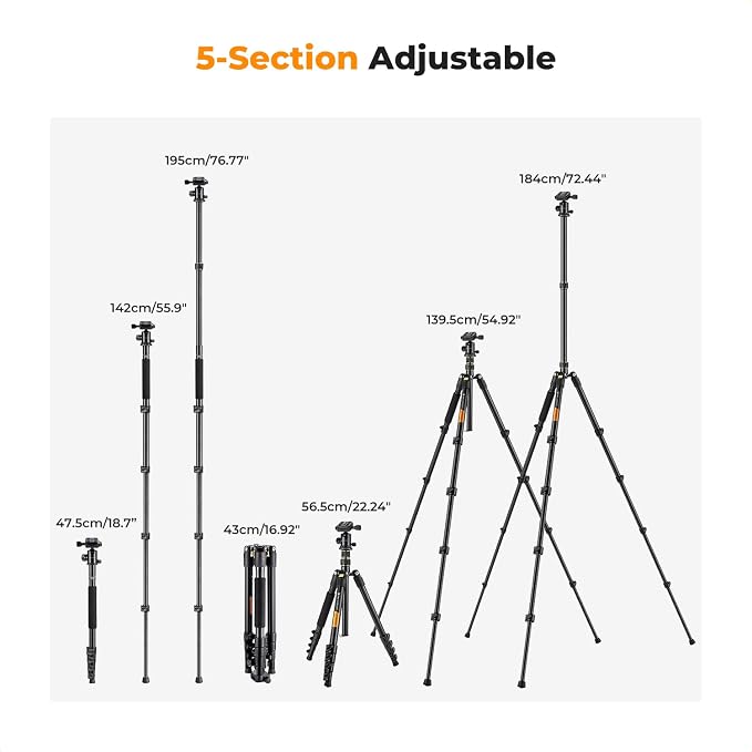 K&F CONCEPT Camera Tripod，72" Aluminum Tripod - Image 5