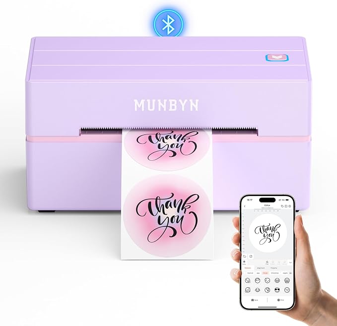 MUNBYN Bluetooth Thermal Label Printer, 130B Wireless 4x6 Shipping Label Printer by MUNBYN