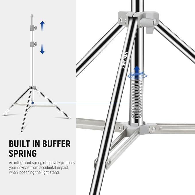 NEEWER Upgraded 75"/190cm Light Stand Stainless Steel Spring Loaded, Foldable - Image 2