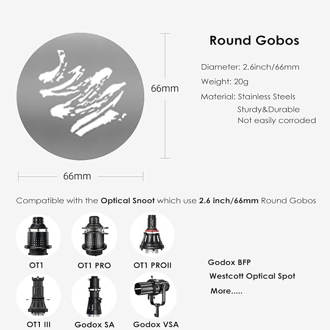 20Pcs Round Gobos Kit for Optical Snoot, 66mm/2.6in Metal Plate Patterns for - Image 5