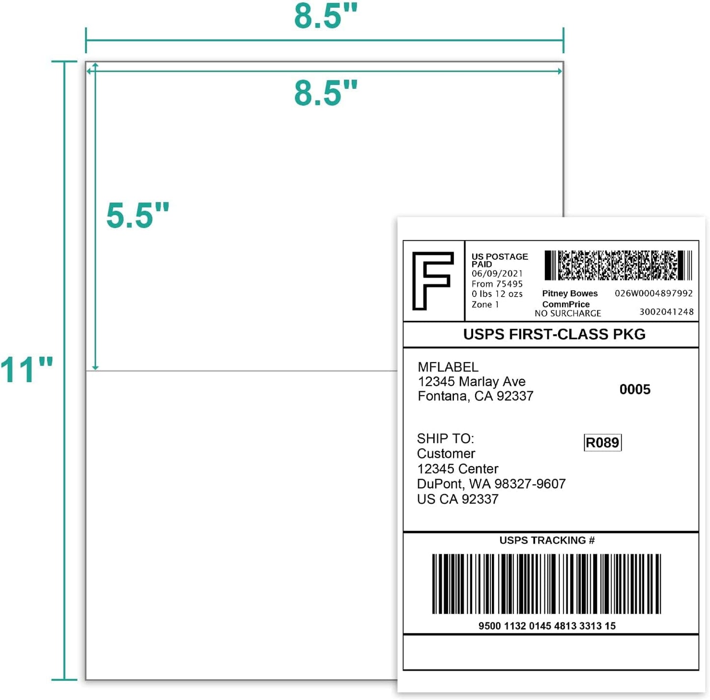 MFLABEL Half Sheet Label Laser/Ink Jet Shipping Label 8.5 x 11 Inches Packaging Labels, Address Labels for Laser & Inkjet Printers, 3000 Count(1500 Sheets)