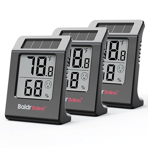 BaldrTherm Humidity Thermometer Meters, Solar-Powered Indoor Temperature Sensor by BaldrTherm