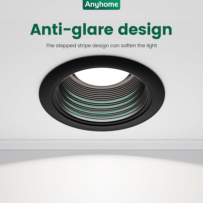 6 Inch Can Light Cover, 12 Pack Black Can Light Trim, Step Baffle - Image 2
