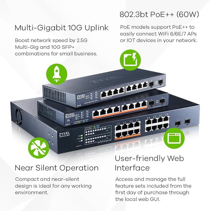 Zyxel 16 Port PoE 2.5Gb Switch | Smart Managed Network Ethernet Switch | 8X - Image 2