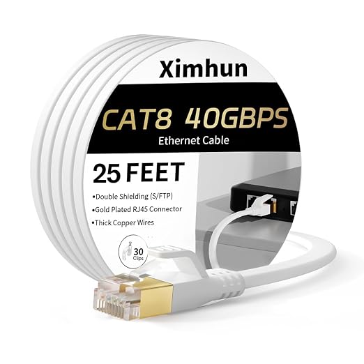 Cat 8 Ethernet Cable 25ft, 100ft 75ft 65ft 40ft 50ft High-Speed Internet Cable by XimhunEthernetCable