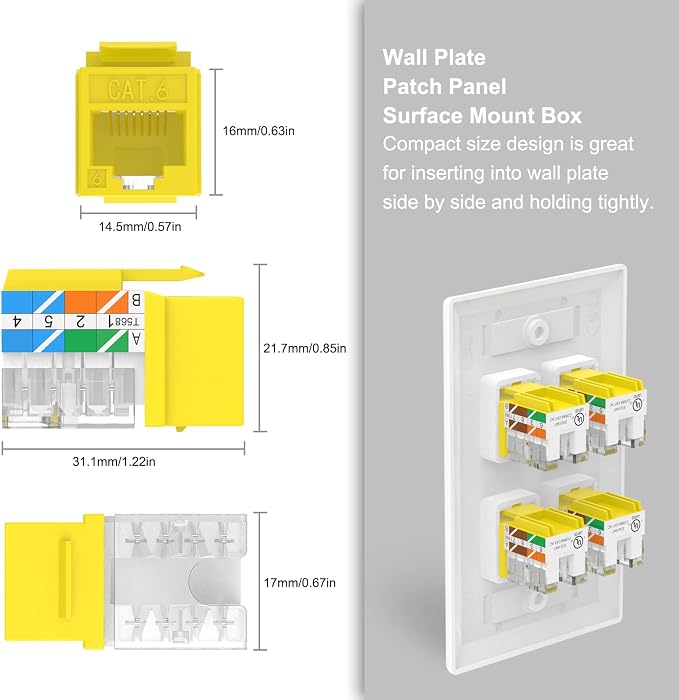 VCE UL Listed Cat6 RJ45 Keystone Jack Insert 25-Pack, 90 Degree Punch Down - Image 4