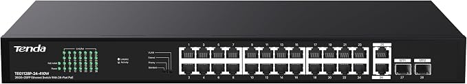Tenda 28 Port Gigabit PoE Switch | Rackmount PoE Ethernet Switch | 24*PoE+ Port by Tenda