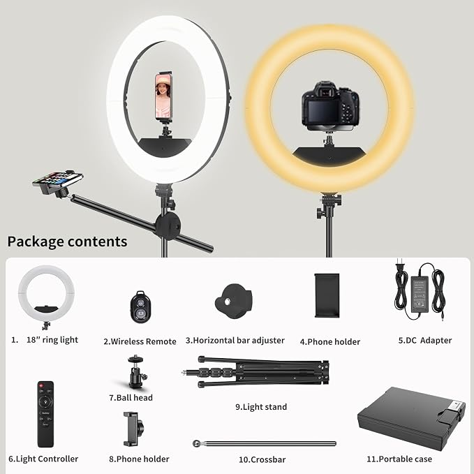 55W18 45cm Ring Light Kit 6700K Dimmable LEDRinglightTripod Stand Dual Phone - Image 6