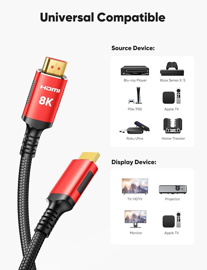 Snowkids 8K HDMI Cable 2.1 Long 15FT 2-Pack, Ultra 48Gbps High Speed 8K@60Hz - Image 9