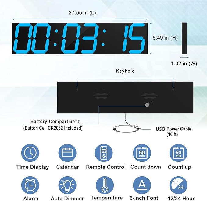 CHKOSDA Digital Wall Clock, Oversize Led Digital Clock Large Display - Image 2