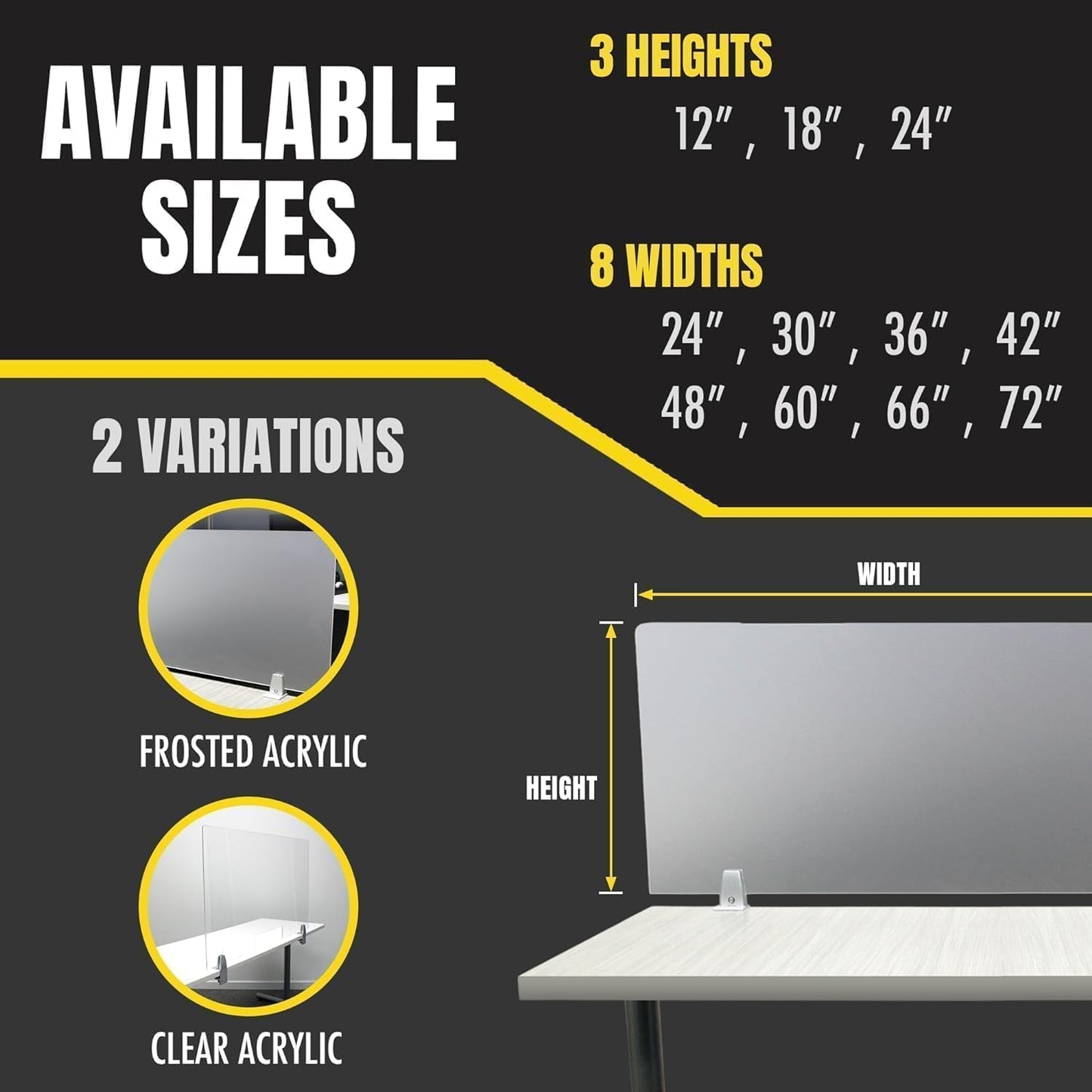 OBEX Clear Acrylic Desk Mounted Privacy Panel, 24" x 36", Clear