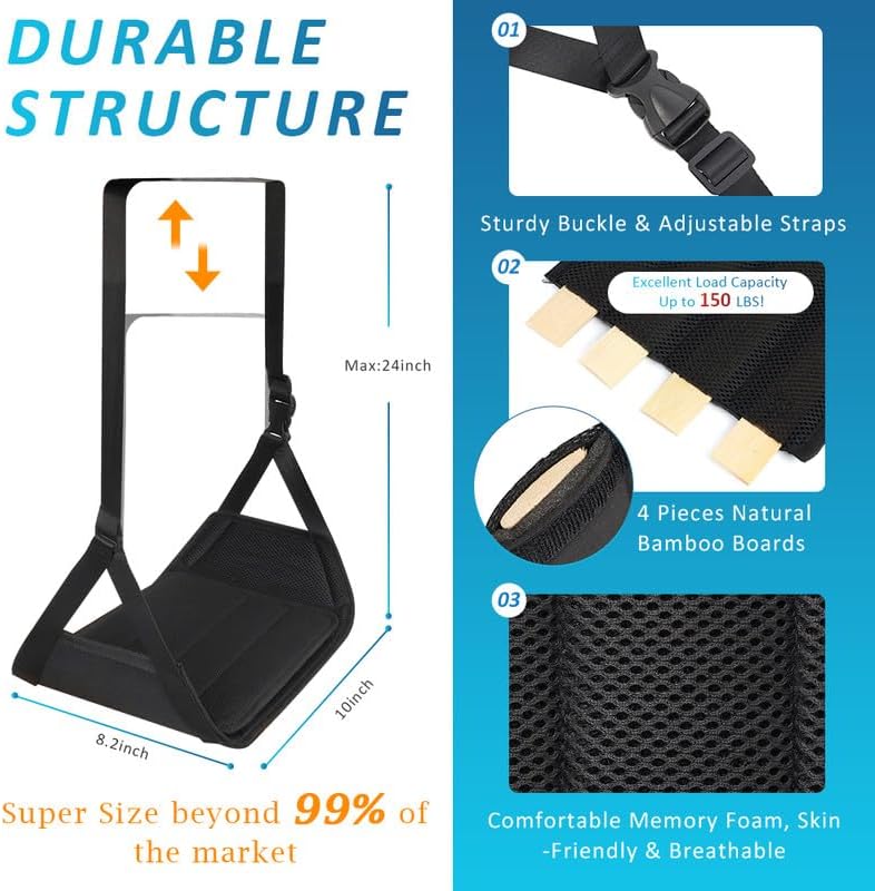 Foot Hammock for Plane Travel, Upgraded Wide Airplane Foot Hammock with Detachable Hardboard, Portable Footrest for Air Travel Essentials Long Flights Flying, Adjustable Foot Rest Leg Hammock