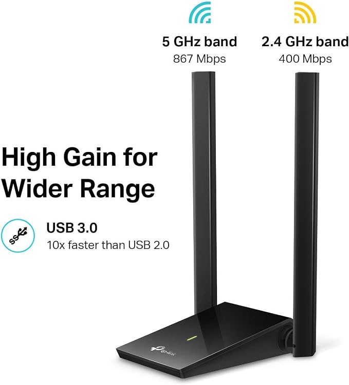 TP-Link USB WiFi Adapter, AC1300Mbps Dual Band 5dBi High Gain Antenna 2.4GHz/ - Image 2