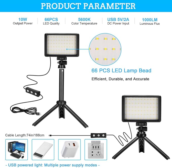 LED Video Light 2-Pack, 5600K Dimmable USB Photo Lights - Image 3
