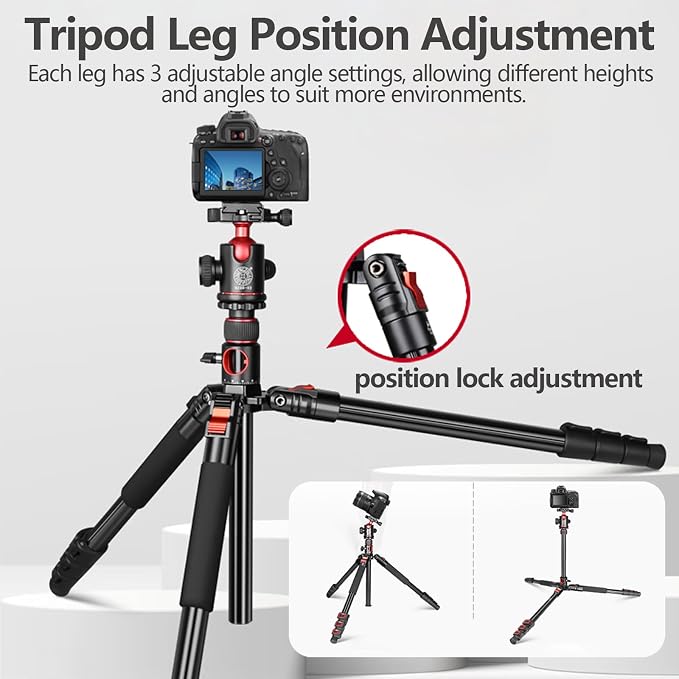FreeSea 72 inch Camera Tripod, Transverse Center Column Aluminium DSLR Tripod - Image 8