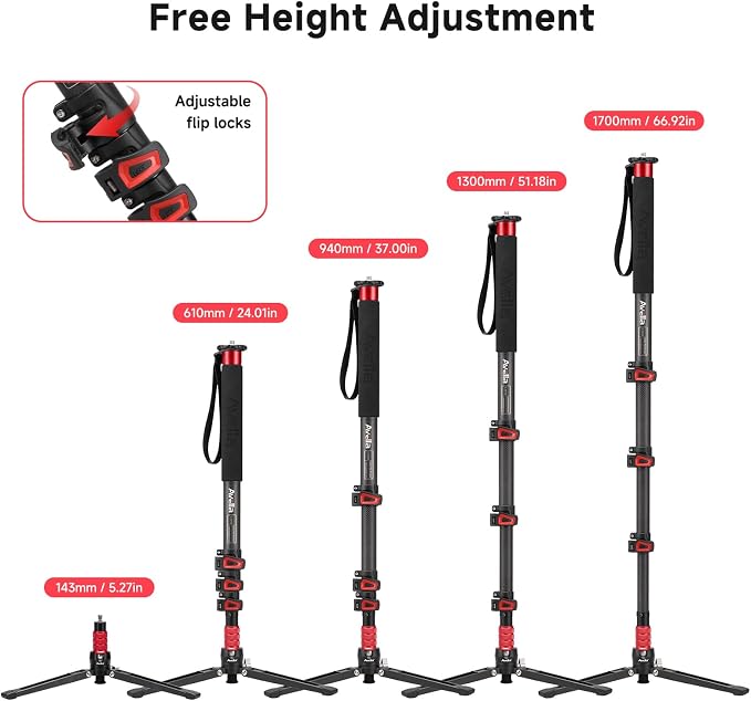 Avella C324D Carbon Fiber 67 Inch Camera Monopod Professional Telescopic Video - Image 7