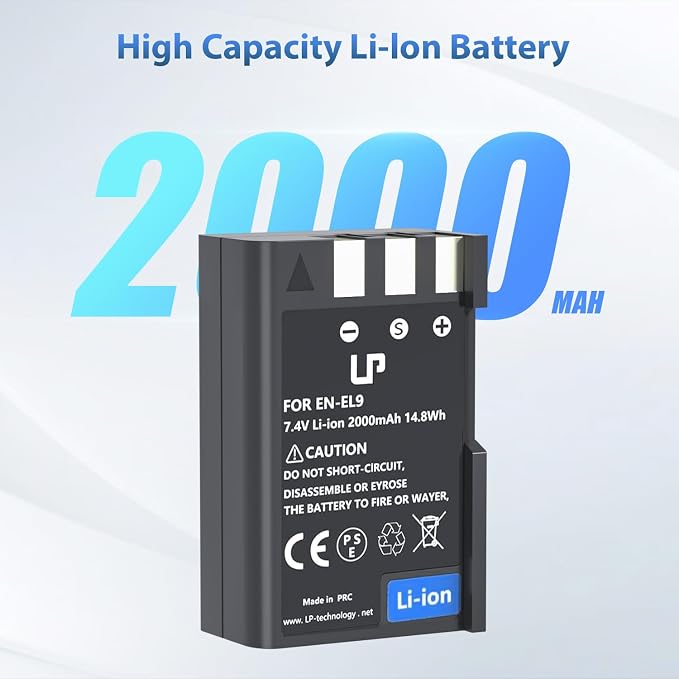 LP EN-EL9 EN EL9a Battery, 2000mAh Replacement Battery Compatible - Image 2