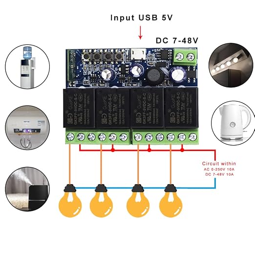 Ewelink WiFi Wireless Smart Relay Module USB 5v 4 Channel Inching Self-Lock - Image 6