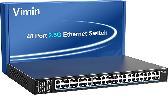 48-Port 2.5G Switch Unmanaged, 48 x 10/100/1000/2500Mbps RJ45 Ports, Plug & by Vimin