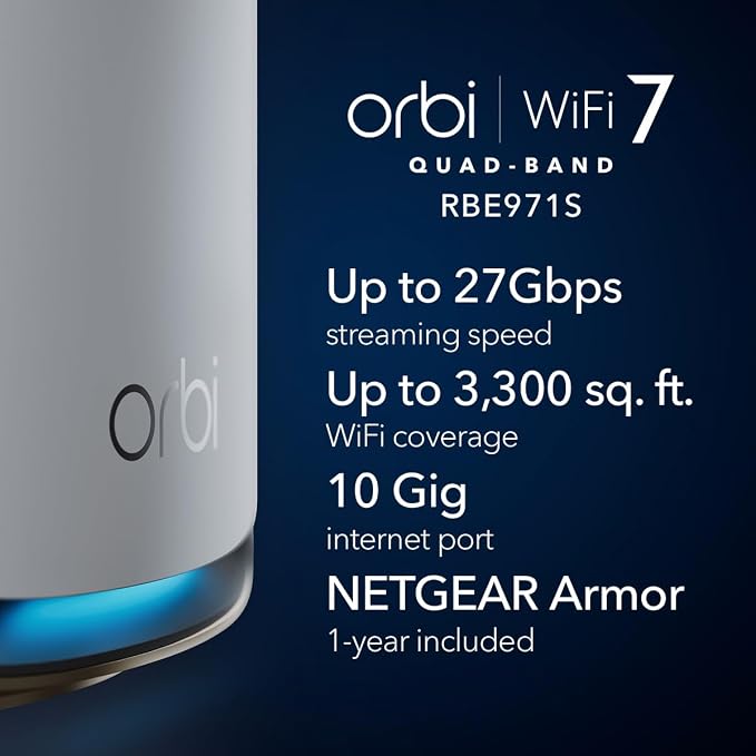 NETGEAR Orbi 970 Series Quad-Band WiFi 7 Router, Security Features, Covers 3 - Image 2