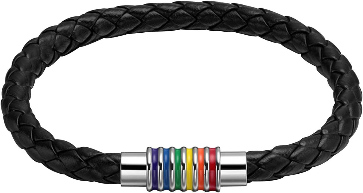 Nanafast Titanium Stainless Steel Rainbow LGBT Pride Bracelet Handmade Braided - Image 2