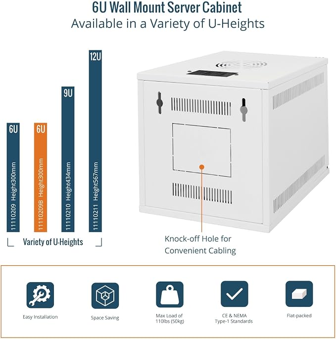 Tecmojo 6U 10 inch Rack, Wall Mount Network Cabinet Set, 12.3W x 13D x 11.8H- - Image 5
