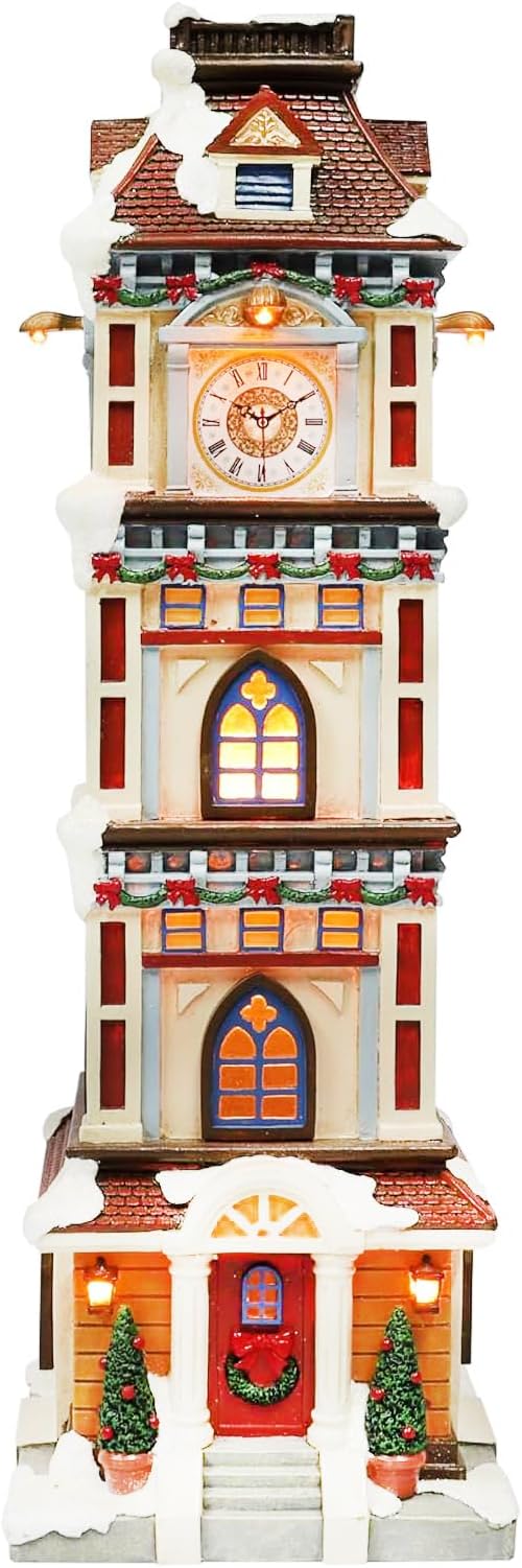 MOMENTS IN TIME Lighted Christmas Clock Tower 14.5” LED Hand-Painted Polyresin - Image 2