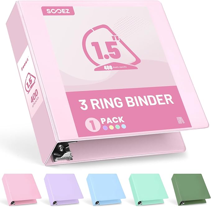 Sooez BinderX Extra Durable 1.5 Inch 3 Ring Binder, D-Ring Large Binder by Sooez