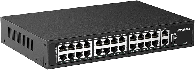 24 Port PoE Switch, 10/100Mbps PoE+ Ethernet Switch Unmanaged by RealHD