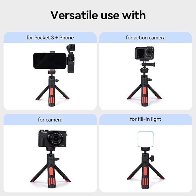 Lightweight Mini Tripod for Camera/Phone/Webcam & Selfie Stick, 360° Phone Clip - Image 4