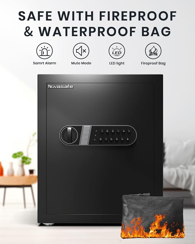 Safe Box, Home Safe with Key & Fireproof Waterproof Bag, Money Safe - Image 8