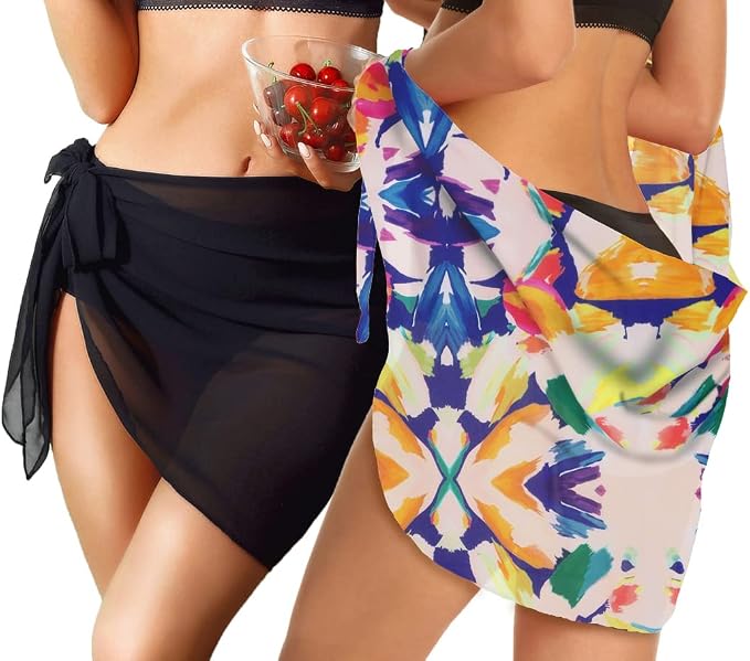 CHICGAL 2 Pieces Women Beach Sarong Bathing Suit Wrap Skirt Sheer Bikini - Image 5