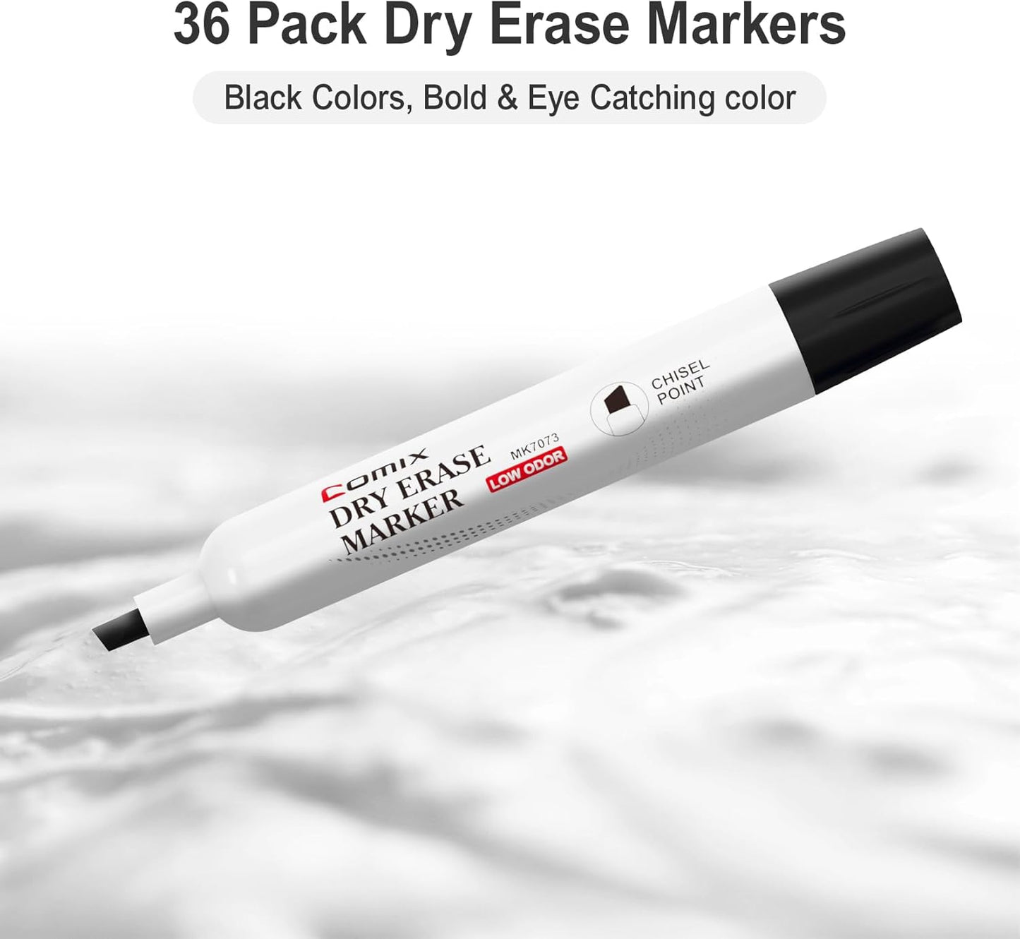 Comix Low Odor Dry Erase Markers, 12 Bulk Black Color Whiteboard Markers, Chisel Tip Thick Markers for Kids Teachers