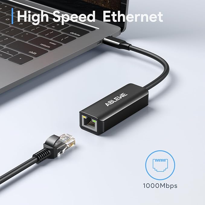 USB C to Ethernet Adapter, ABLEWE Type-C to RJ45 Gigabit Ethernet Dongle - Image 2