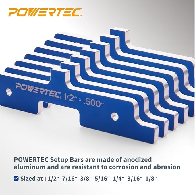 POWERTEC Router Setup Blocks Woodworking 7PC Set, Router Depth Gauge, Aluminum - Image 2