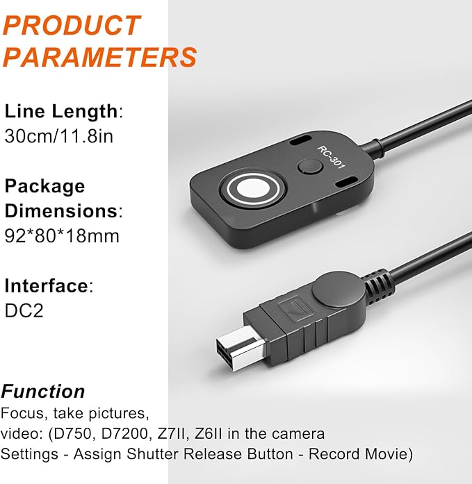 for NK Remote Cable RC301-DC2 Small Shutter Release Remote controlDF, Z5.Z6.Z6II - Image 7