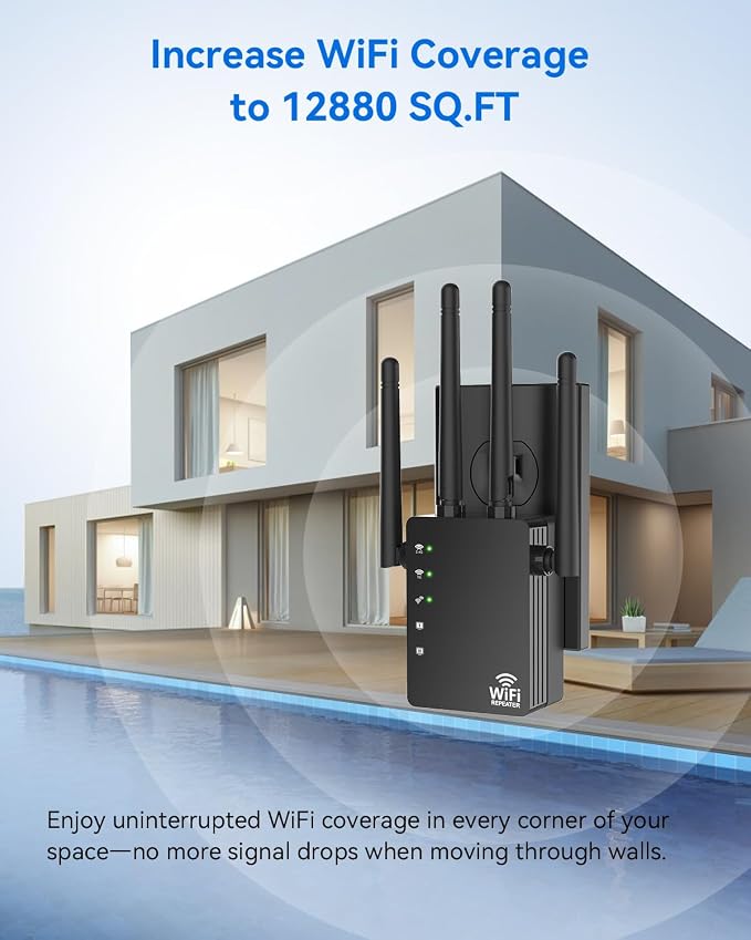 WiFi Extender 1200Mbps, Long Range WiFi Booster up to 12880 Sq Ft, 105 Devices - Image 6