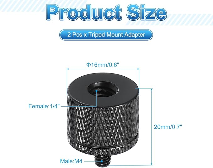 PATIKIL Tripod Screw Adapter 1/4" Female to M4 Male, 20 mm - Image 2