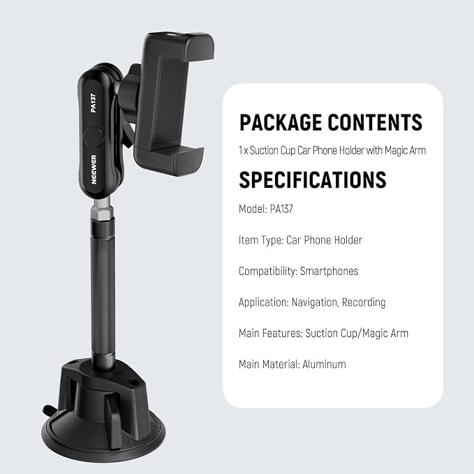 NEEWER Phone Holder for Your Car, 360° Rotating Vacuum Suction Cup Metal Cell - Image 8